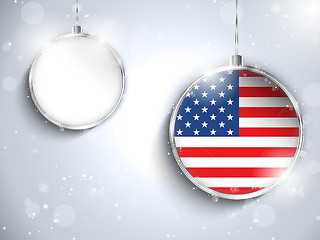 Image showing Merry Christmas Silver Ball with Flag USA