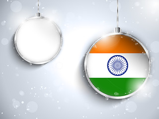 Image showing Merry Christmas Silver Ball with Flag India