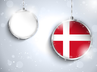 Image showing Merry Christmas Silver Ball with Flag Denmark