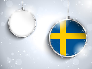 Image showing Merry Christmas Silver Ball with Flag Sweden