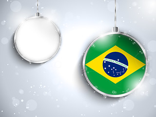 Image showing Merry Christmas Silver Ball with Flag Brazil