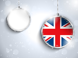 Image showing Merry Christmas Silver Ball with Flag United Kingdom UK