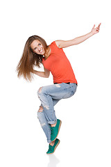 Image showing Woman hip hop dancer over white background