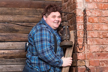 Image showing Happy overweight young man