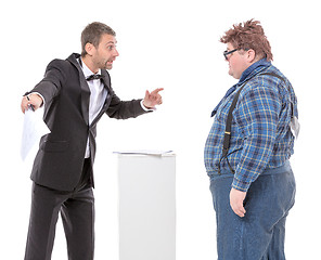 Image showing Elegant man arguing with a country yokel