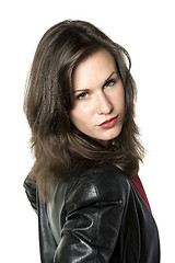 Image showing Woman with leather jacket