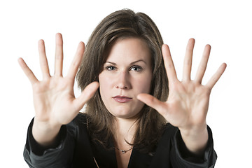 Image showing Business woman hand stop