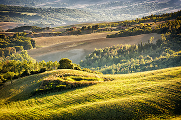 Image showing Tuscany landscape at sunset