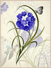 Image showing Greeting card with a flower and a butterfly. Floral background.
