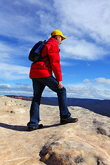 Image showing Mountain hiker top of mountain