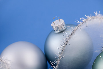 Image showing Christmas baubles on blue