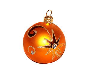 Image showing One orange Christmas ball with golden pattern