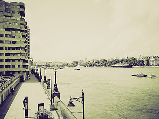 Image showing Vintage sepia River Thames South Bank, London