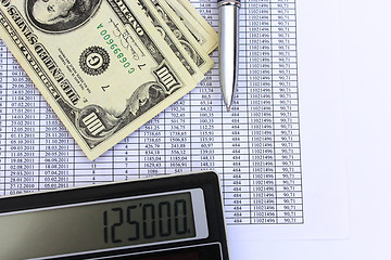 Image showing dollar bank notes, calculator and pen