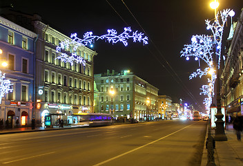 Image showing Nevsky Prospect in St. Petersburg at Christmas night