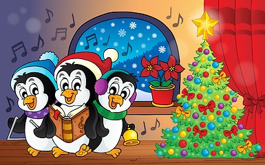 Image showing Christmas penguins theme image 3