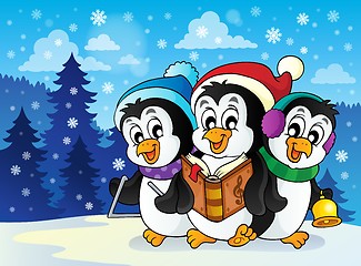 Image showing Christmas penguins theme image 2