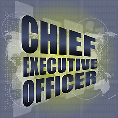 Image showing chief executive officer words on digital screen background with world map