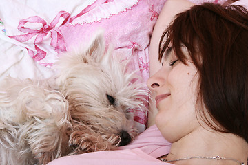 Image showing Dog sleeping on bed 