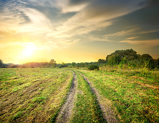 Image showing Sunrise and road in the field