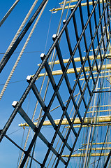 Image showing Mast with sails of an old sailing vessel