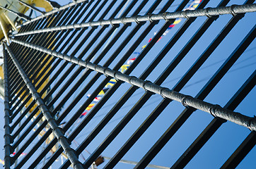 Image showing The ropes braided in bays on an ancient sailing vessel