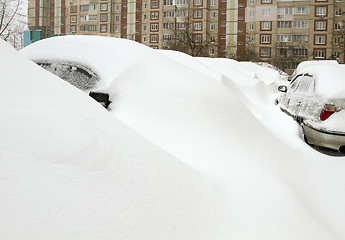 Image showing Cars Covered with Snow