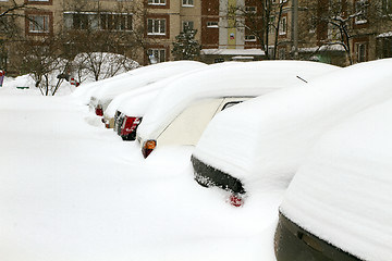 Image showing Cars Covered with Snow