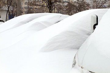 Image showing Cars Covered with Snow