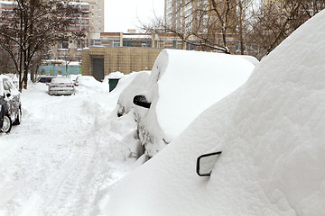 Image showing Cars Covered with Snow