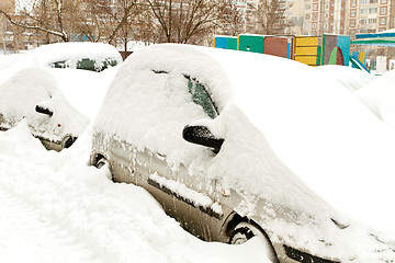 Image showing Cars Covered with Snow