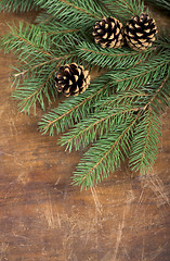 Image showing frame from branch of Christmas tree on old wood