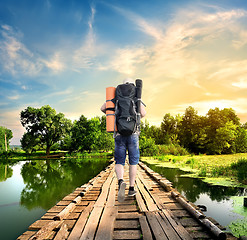 Image showing Tourist on the old bridge