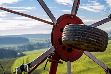 Image showing panoramic view through a hay turning machine