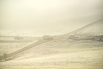 Image showing crossroad in morning fog