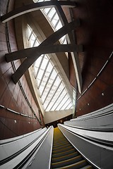 Image showing Moving escalator in the business center