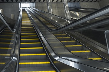 Image showing Moving escalator in the business center