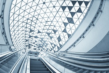 Image showing Moving escalator in the business center