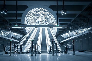 Image showing Moving escalator in the business center