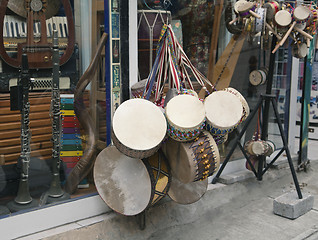 Image showing Souvenir drums in Istanbul shop