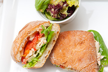 Image showing ciabatta panini sandwich with chicken and tomato