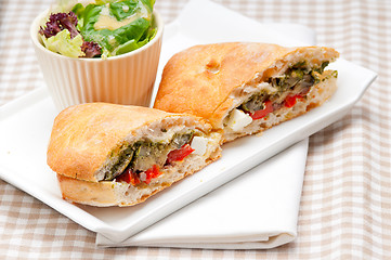 Image showing ciabatta panini sandwichwith vegetable and feta