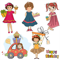 Image showing Young girls with gifts, items collection