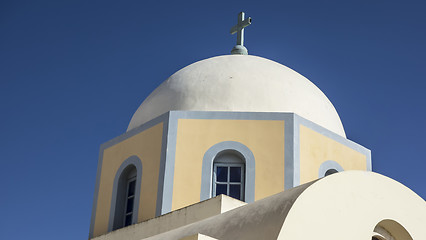 Image showing White church and blue sky, Santorini