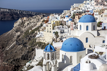 Image showing Blue and white church of Oia village, Santorini