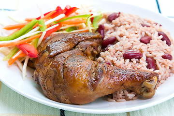 Image showing Jerk Chicken with Rice - Caribbean Style