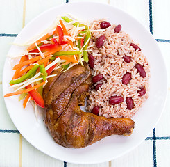 Image showing Jerk Chicken with Rice - Caribbean Style