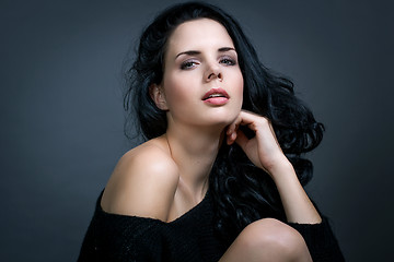 Image showing Dark moody portrait of a brunette beauty