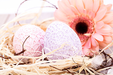 Image showing Beautiful Easter eggs in crocheted covers