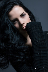 Image showing Dark moody portrait of a brunette beauty